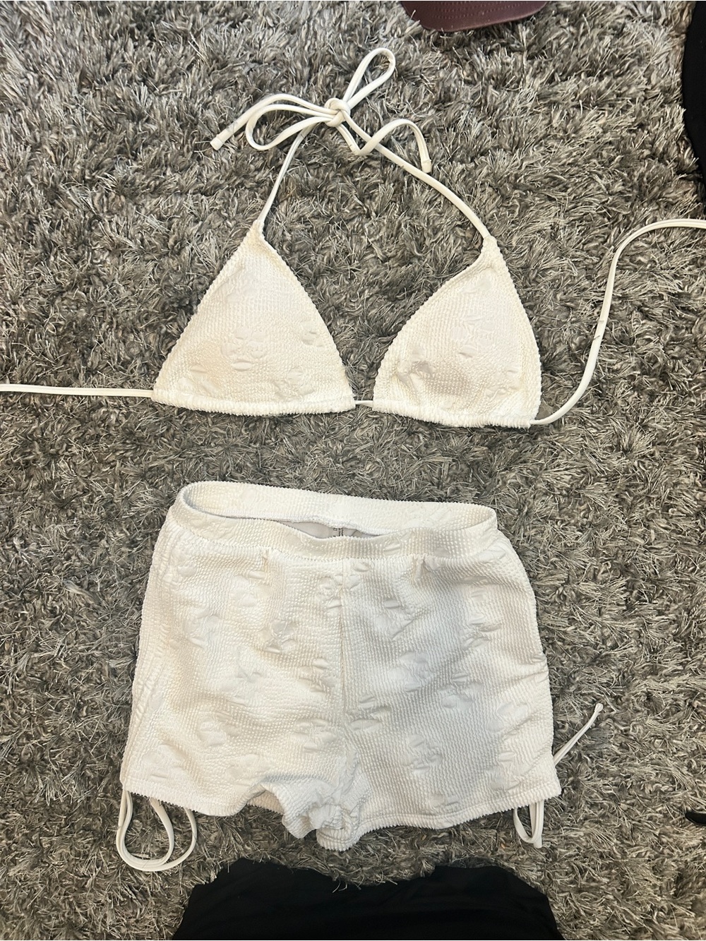 White Textured Bikini Top & Shorts Set